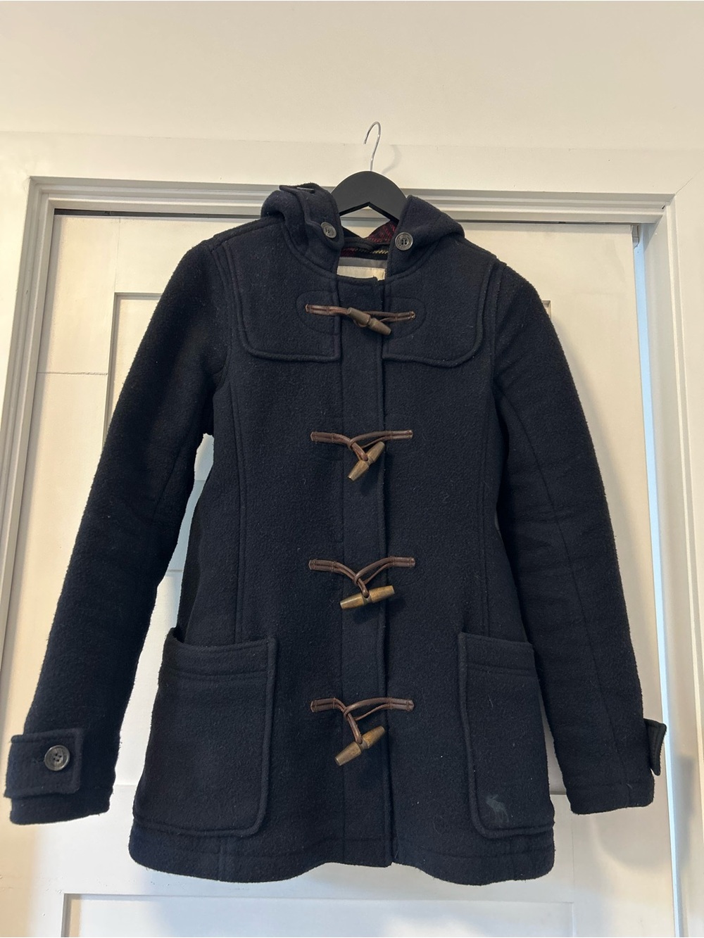 Abercrombie & Fitch Black Hooded Toggle Pea Coat
